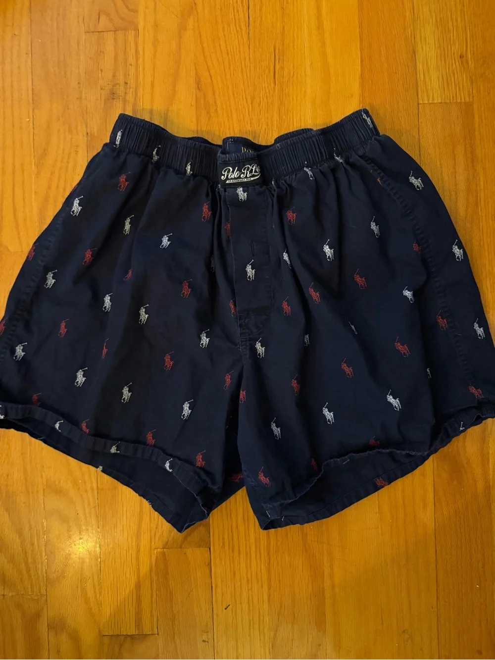 Polo by Ralph Lauren Navy Boxer Shorts with Red & White Pony Motif